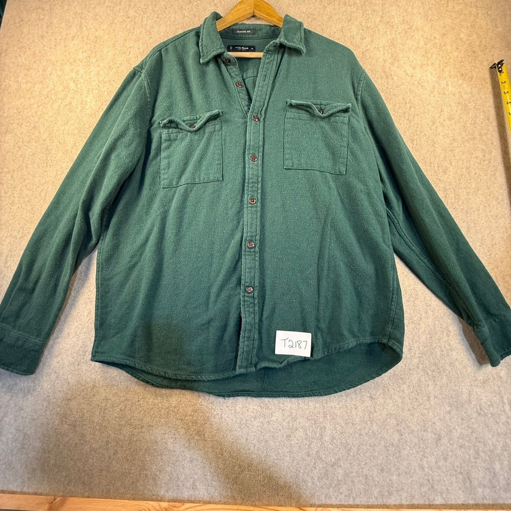Lucky Brand Mens Classic Fit Flannel Shirt Green Long Sleeve Button Down XL